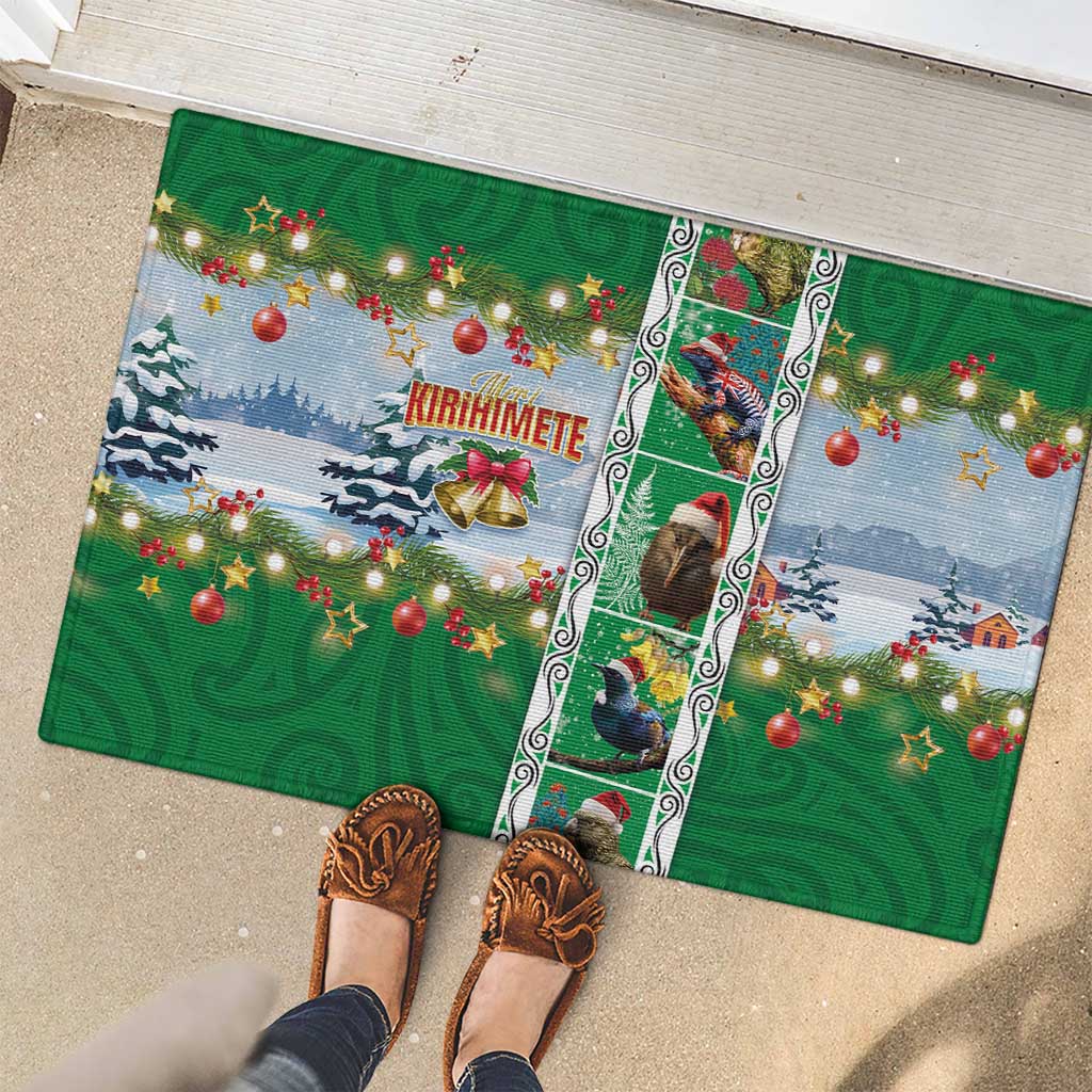 New Zealand Merry Christmas Rubber Doormat Maori Animals, Koru Tattoo - Green Xmas Style LT03 - Polynesian Pride