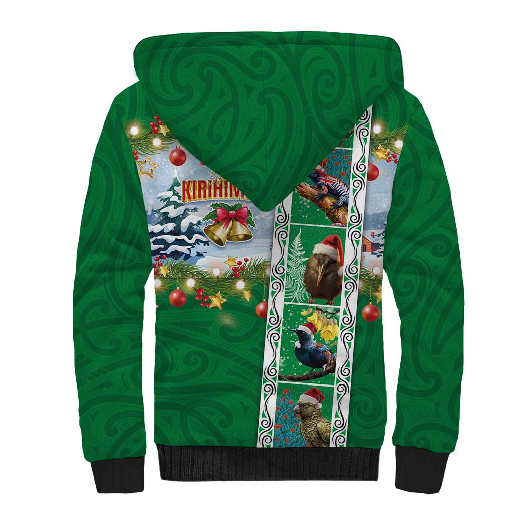 New Zealand Merry Christmas Sherpa Hoodie Maori Animals, Koru Tattoo - Green Xmas Style LT03 - Polynesian Pride