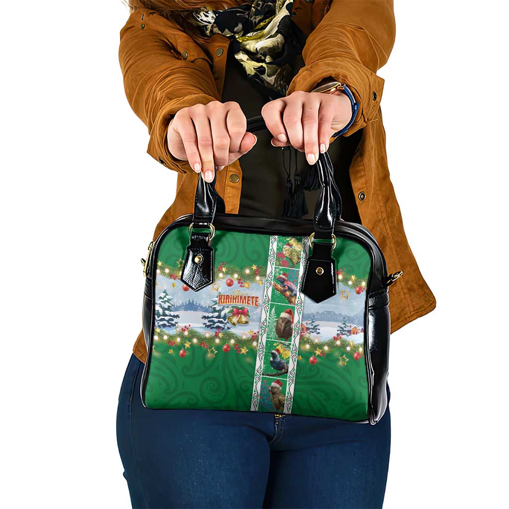 New Zealand Merry Christmas Shoulder Handbag Maori Animals, Koru Tattoo - Green Xmas Style LT03 One Size Green - Polynesian Pride