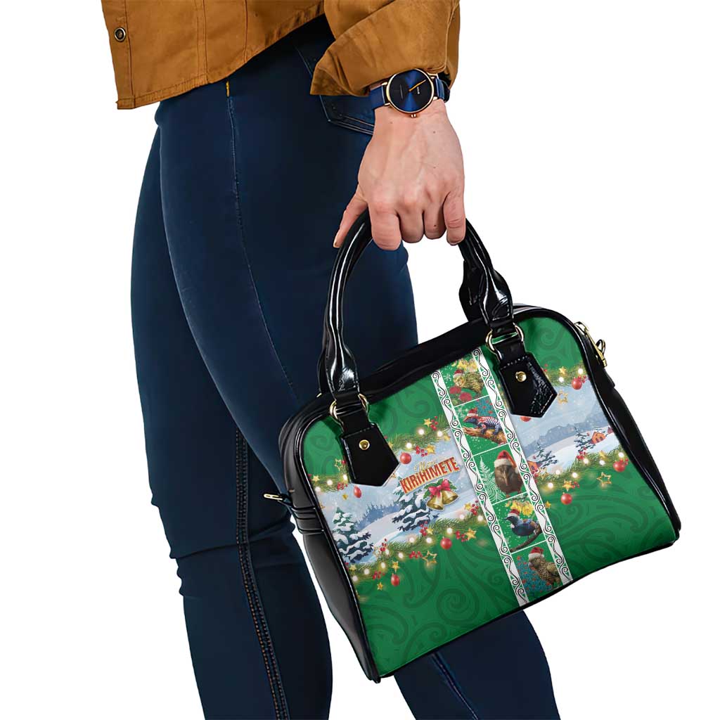 New Zealand Merry Christmas Shoulder Handbag Maori Animals, Koru Tattoo - Green Xmas Style LT03 - Polynesian Pride