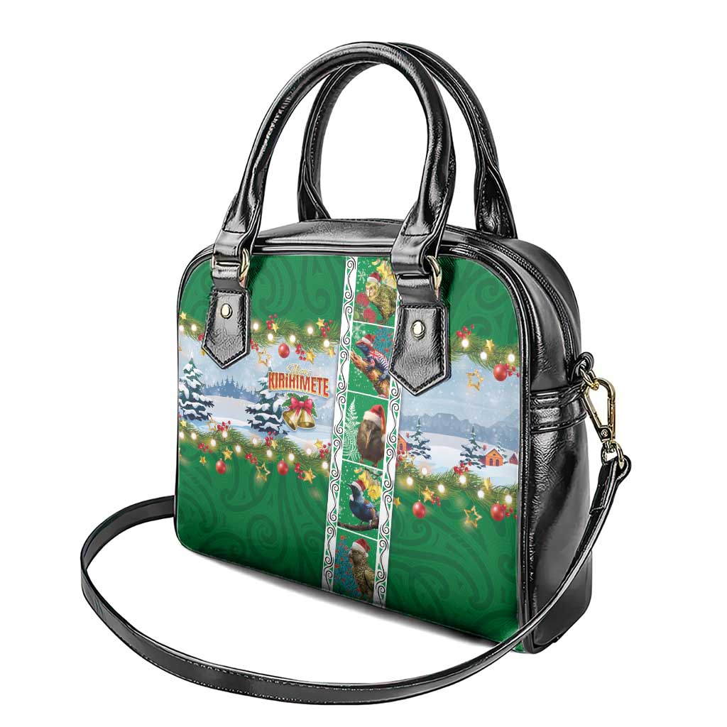 New Zealand Merry Christmas Shoulder Handbag Maori Animals, Koru Tattoo - Green Xmas Style LT03 - Polynesian Pride