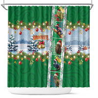 New Zealand Merry Christmas Shower Curtain Maori Animals, Koru Tattoo - Green Xmas Style LT03 Green - Polynesian Pride