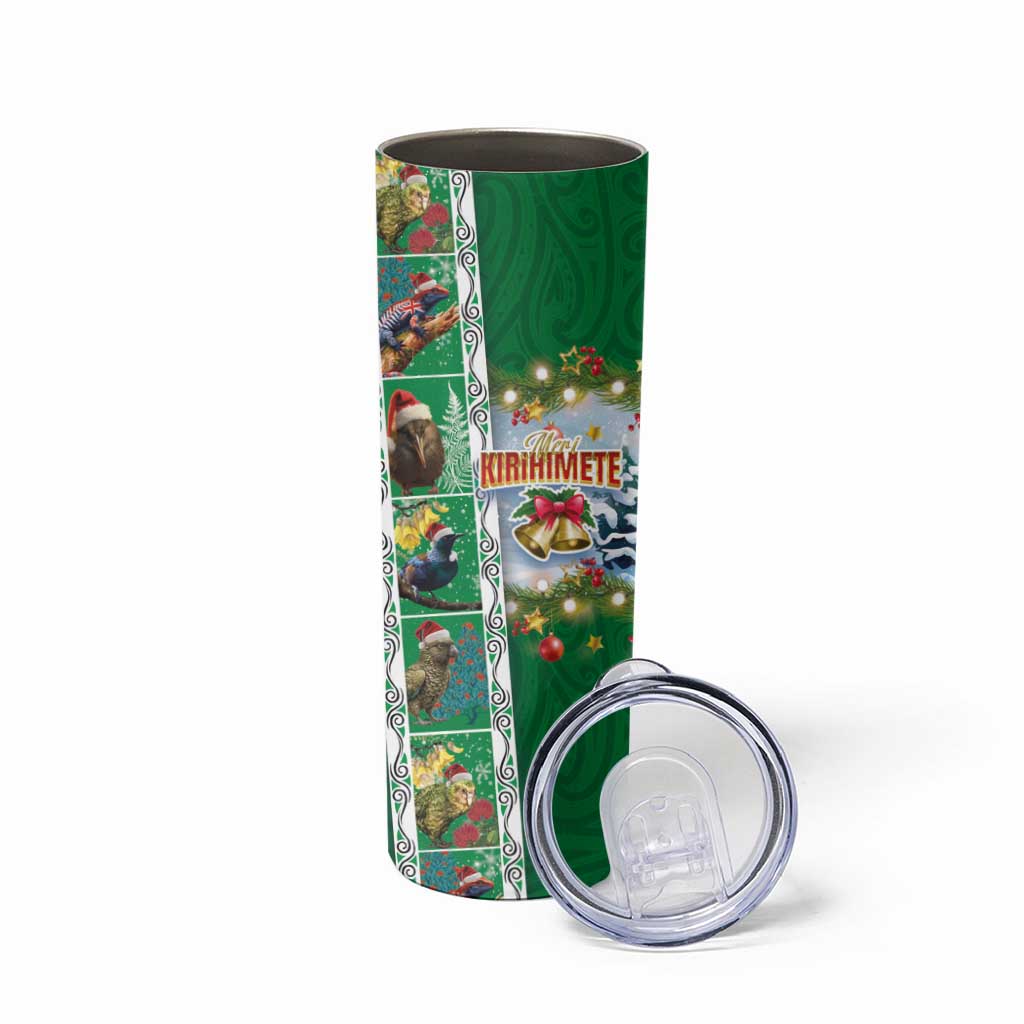 New Zealand Merry Christmas Skinny Tumbler Maori Animals Xmas Style and Koru Tattoo Green Color LT03 - Polynesian Pride