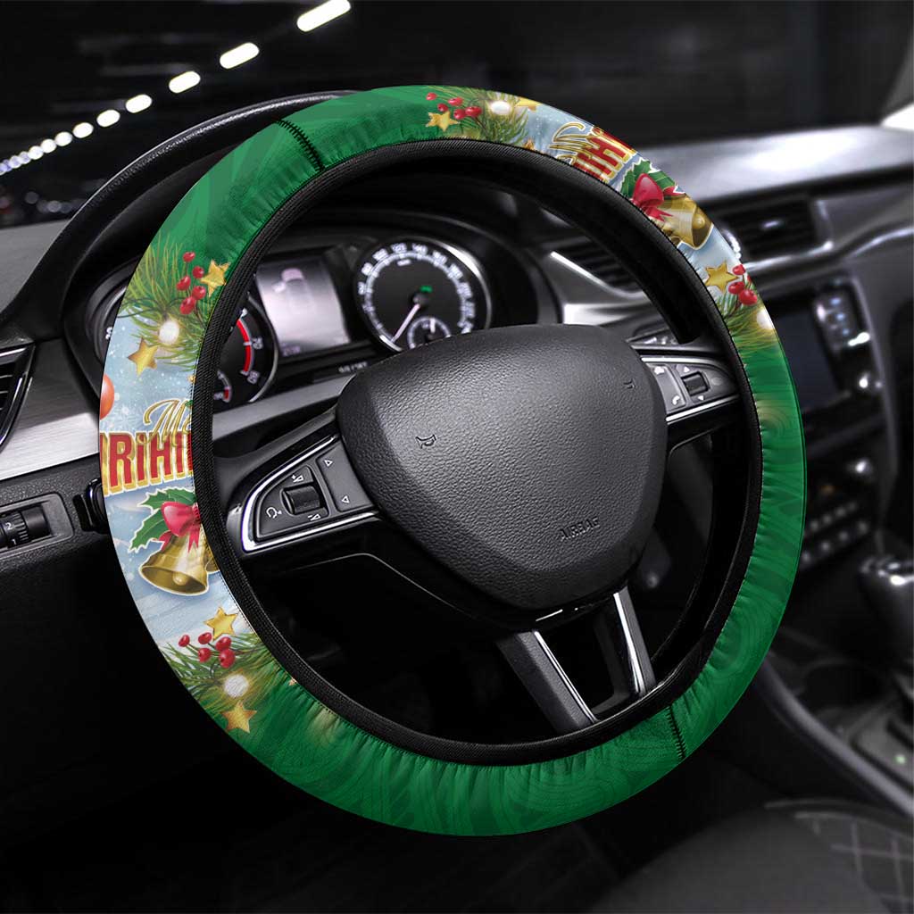 New Zealand Merry Christmas Steering Wheel Cover Maori Animals, Koru Tattoo - Green Xmas Style LT03 Universal Fit Green - Polynesian Pride