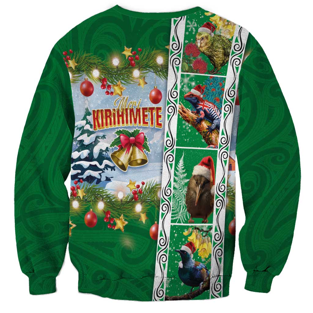 New Zealand Merry Christmas Sweatshirt Maori Animals, Koru Tattoo - Green Xmas Style LT03 - Polynesian Pride