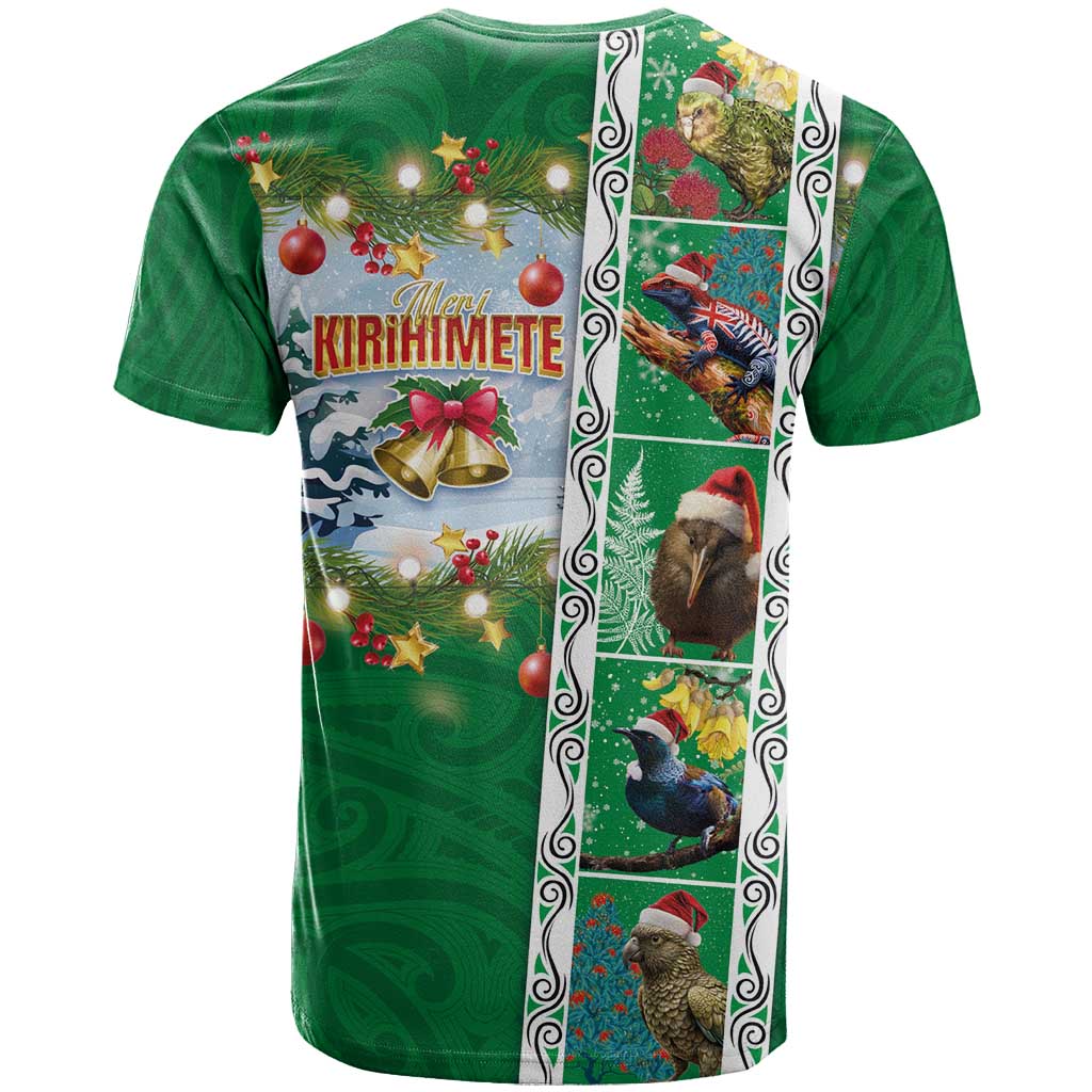 New Zealand Merry Christmas T Shirt Maori Animals, Koru Tattoo - Green Xmas Style LT03 - Polynesian Pride