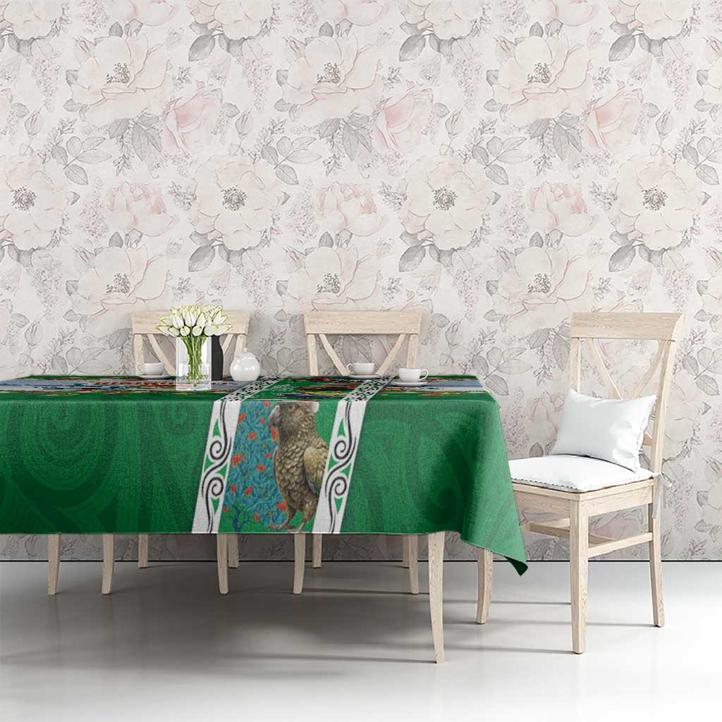 New Zealand Merry Christmas Tablecloth Maori Animals, Koru Tattoo - Green Xmas Style LT03 - Polynesian Pride