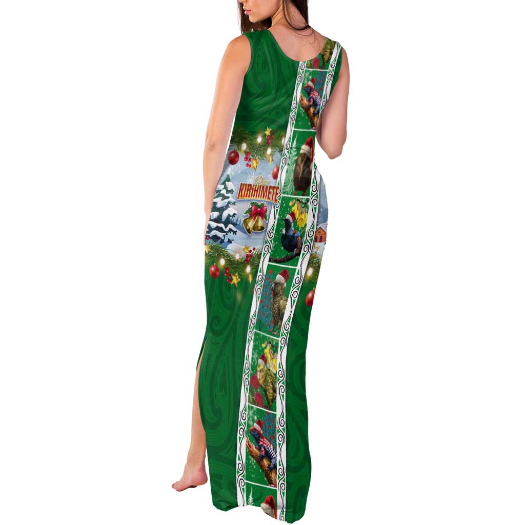 New Zealand Merry Christmas Tank Maxi Dress Maori Animals, Koru Tattoo - Green Xmas Style LT03 - Polynesian Pride