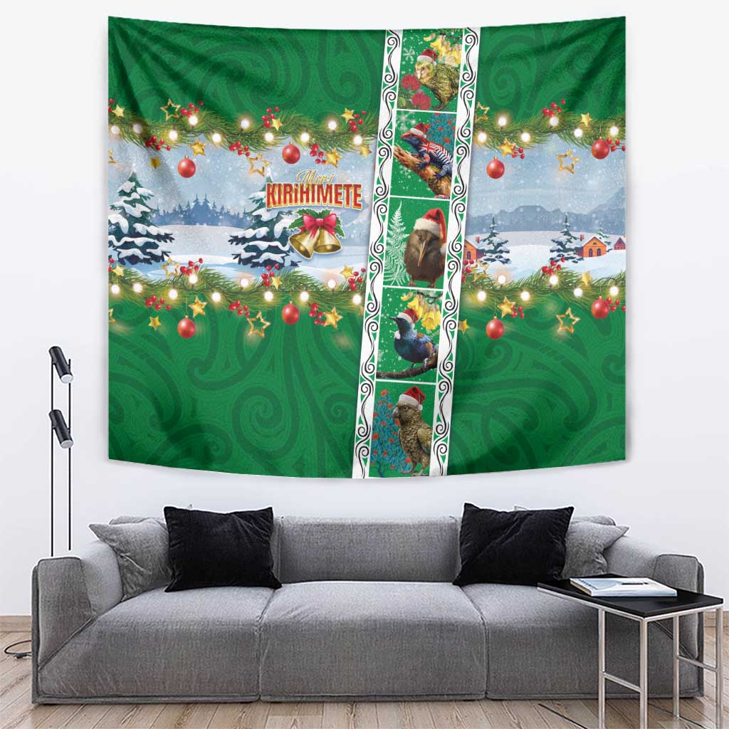 New Zealand Merry Christmas Tapestry Maori Animals, Koru Tattoo - Green Xmas Style LT03 Green - Polynesian Pride
