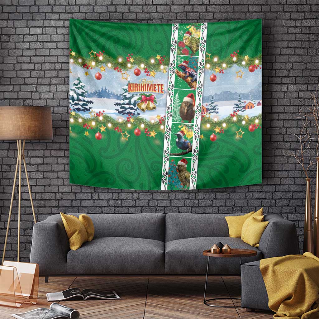 New Zealand Merry Christmas Tapestry Maori Animals, Koru Tattoo - Green Xmas Style LT03 - Polynesian Pride