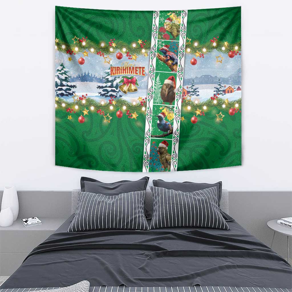 New Zealand Merry Christmas Tapestry Maori Animals, Koru Tattoo - Green Xmas Style LT03 - Polynesian Pride
