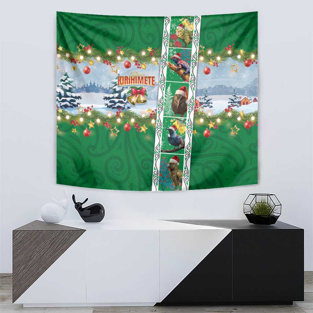New Zealand Merry Christmas Tapestry Maori Animals, Koru Tattoo - Green Xmas Style LT03 - Polynesian Pride