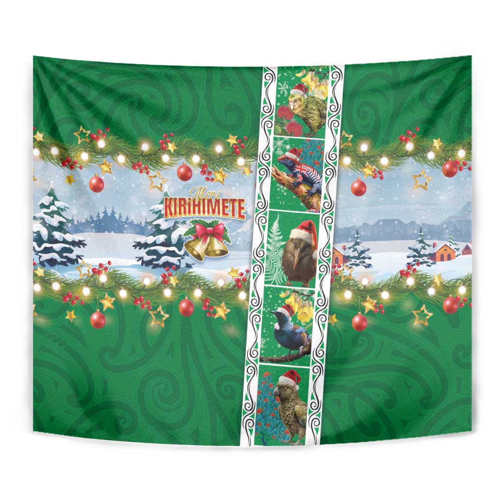 New Zealand Merry Christmas Tapestry Maori Animals, Koru Tattoo - Green Xmas Style LT03 - Polynesian Pride