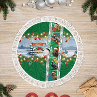 New Zealand Merry Christmas Tree Skirt Maori Animals, Koru Tattoo - Green Xmas Style LT03 Fringed Green - Polynesian Pride