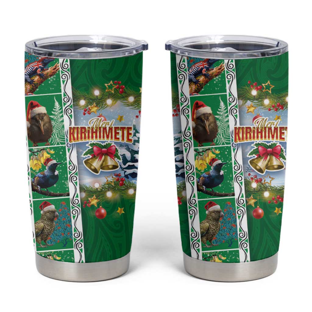 New Zealand Merry Christmas Tumbler Cup Maori Animals Xmas Style and Koru Tattoo Green Color LT03 Green - Polynesian Pride