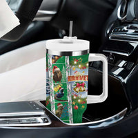 New Zealand Merry Christmas Tumbler With Handle Maori Animals Xmas Style and Koru Tattoo Green Color LT03 - Polynesian Pride