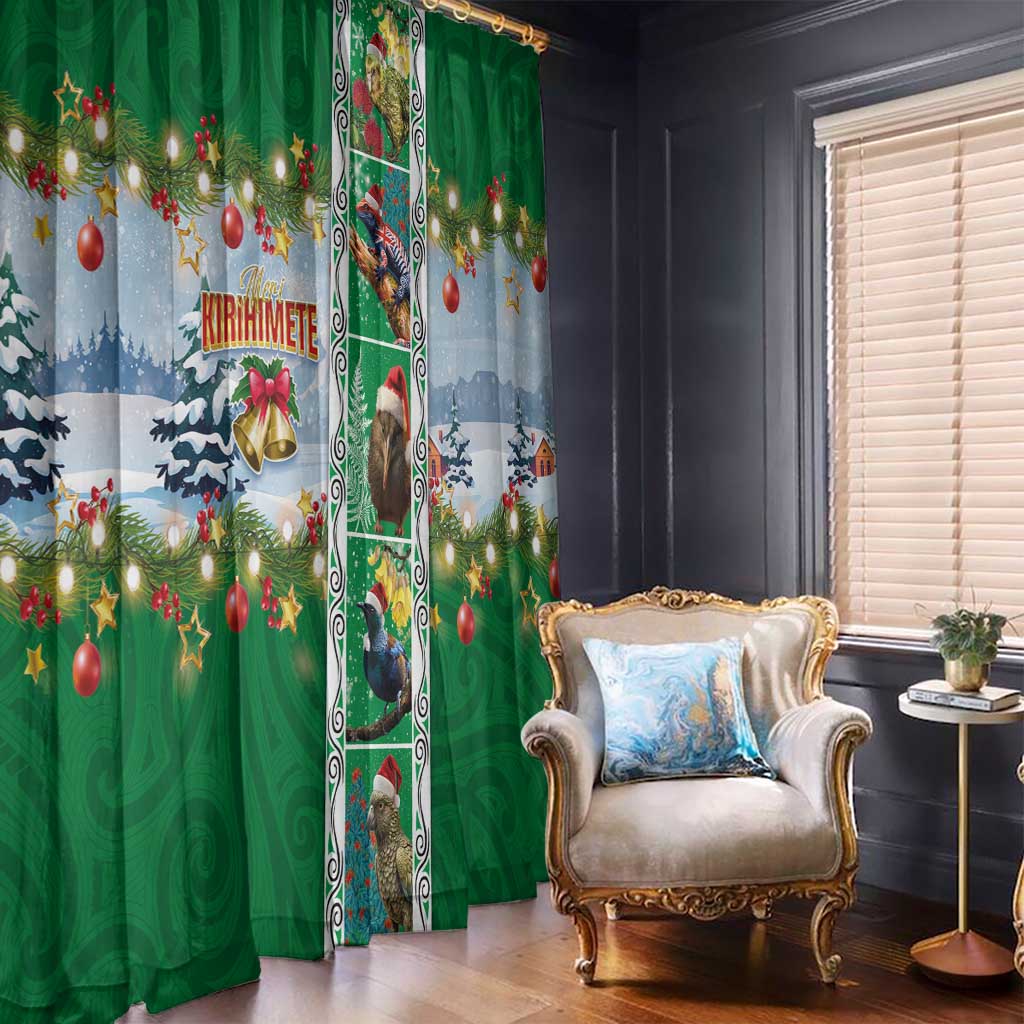 New Zealand Merry Christmas Window Curtain Maori Animals, Koru Tattoo - Green Xmas Style LT03 - Polynesian Pride