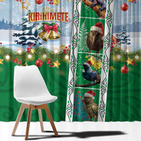 New Zealand Merry Christmas Window Curtain Maori Animals, Koru Tattoo - Green Xmas Style LT03 - Polynesian Pride