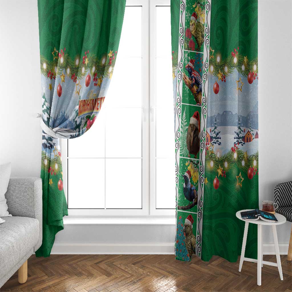 New Zealand Merry Christmas Window Curtain Maori Animals, Koru Tattoo - Green Xmas Style LT03 - Polynesian Pride