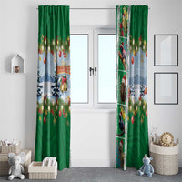 New Zealand Merry Christmas Window Curtain Maori Animals, Koru Tattoo - Green Xmas Style LT03 - Polynesian Pride