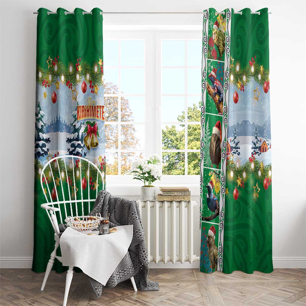 New Zealand Merry Christmas Window Curtain Maori Animals, Koru Tattoo - Green Xmas Style LT03 - Polynesian Pride