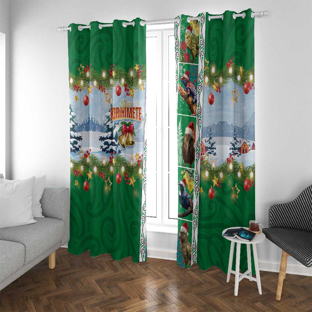New Zealand Merry Christmas Window Curtain Maori Animals, Koru Tattoo - Green Xmas Style LT03 With Grommets Green - Polynesian Pride