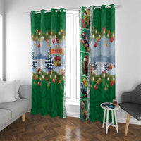 New Zealand Merry Christmas Window Curtain Maori Animals, Koru Tattoo - Green Xmas Style LT03 With Grommets Green - Polynesian Pride