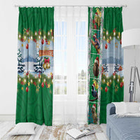 New Zealand Merry Christmas Window Curtain Maori Animals, Koru Tattoo - Green Xmas Style LT03 - Polynesian Pride