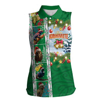 New Zealand Merry Christmas Women Sleeveless Polo Shirt Maori Animals, Koru Tattoo - Green Xmas Style LT03 Female Green - Polynesian Pride