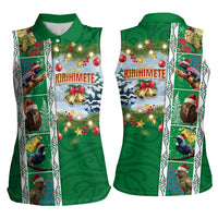 New Zealand Merry Christmas Women Sleeveless Polo Shirt Maori Animals, Koru Tattoo - Green Xmas Style LT03 - Polynesian Pride