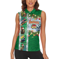 New Zealand Merry Christmas Women Sleeveless Polo Shirt Maori Animals, Koru Tattoo - Green Xmas Style LT03 - Polynesian Pride