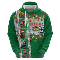 New Zealand Merry Christmas Zip Hoodie Maori Animals, Koru Tattoo - Green Xmas Style LT03 - Polynesian Pride