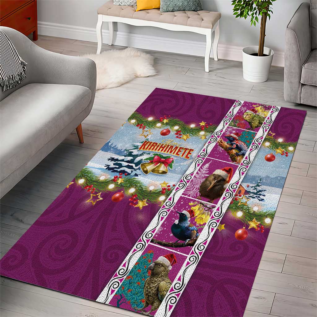 New Zealand Merry Christmas Area Rug Maori Animals, Koru Tattoo - Pink Xmas Style LT03 - Polynesian Pride