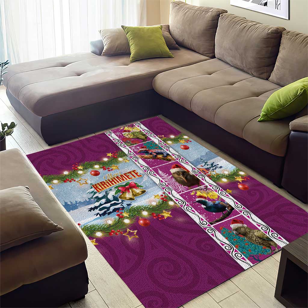 New Zealand Merry Christmas Area Rug Maori Animals, Koru Tattoo - Pink Xmas Style LT03 - Polynesian Pride