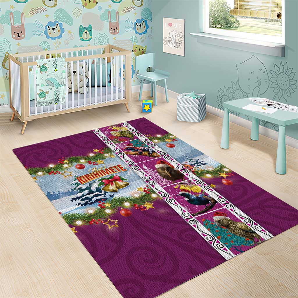 New Zealand Merry Christmas Area Rug Maori Animals, Koru Tattoo - Pink Xmas Style LT03 - Polynesian Pride