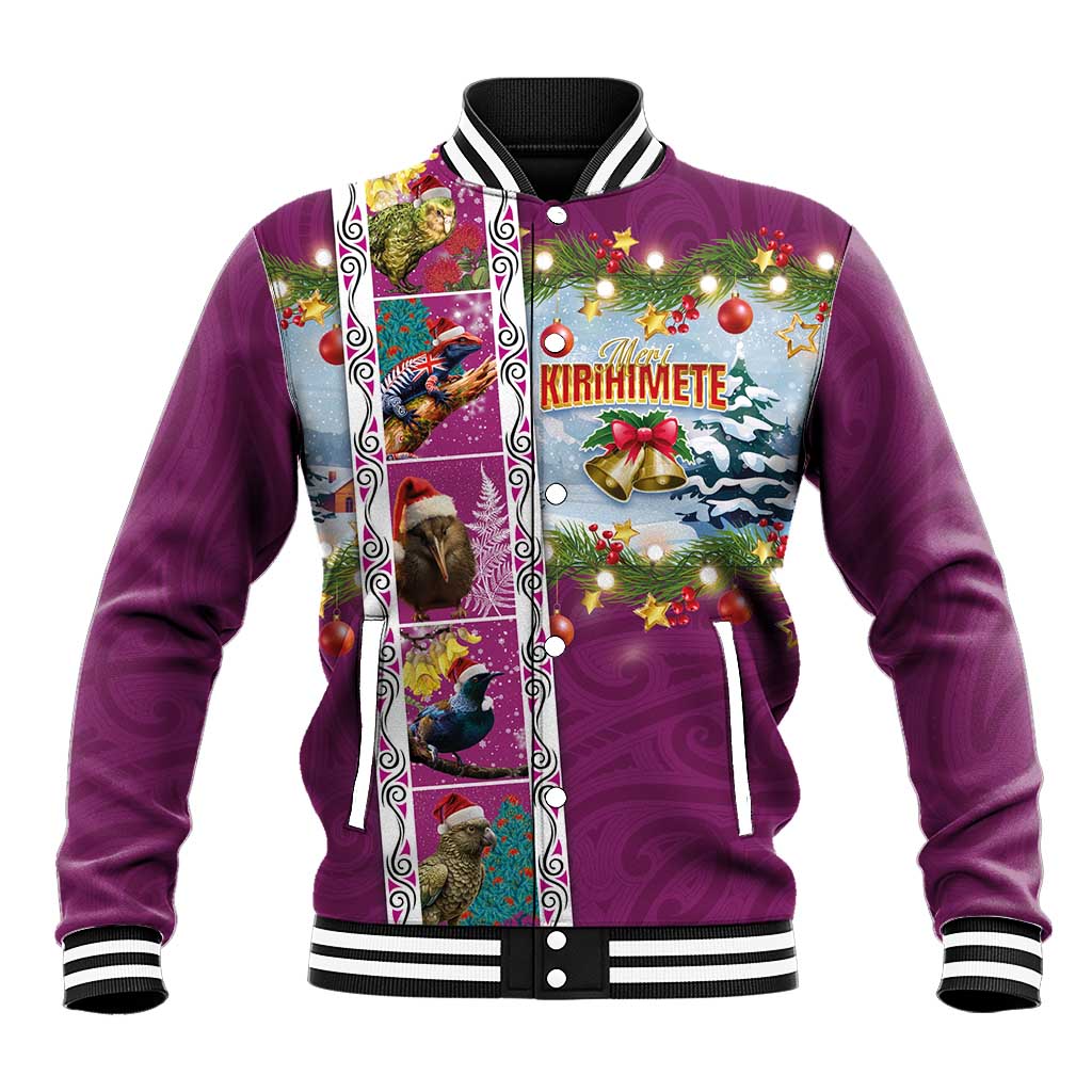 New Zealand Merry Christmas Baseball Jacket Maori Animals, Koru Tattoo - Pink Xmas Style LT03 Unisex Pink - Polynesian Pride