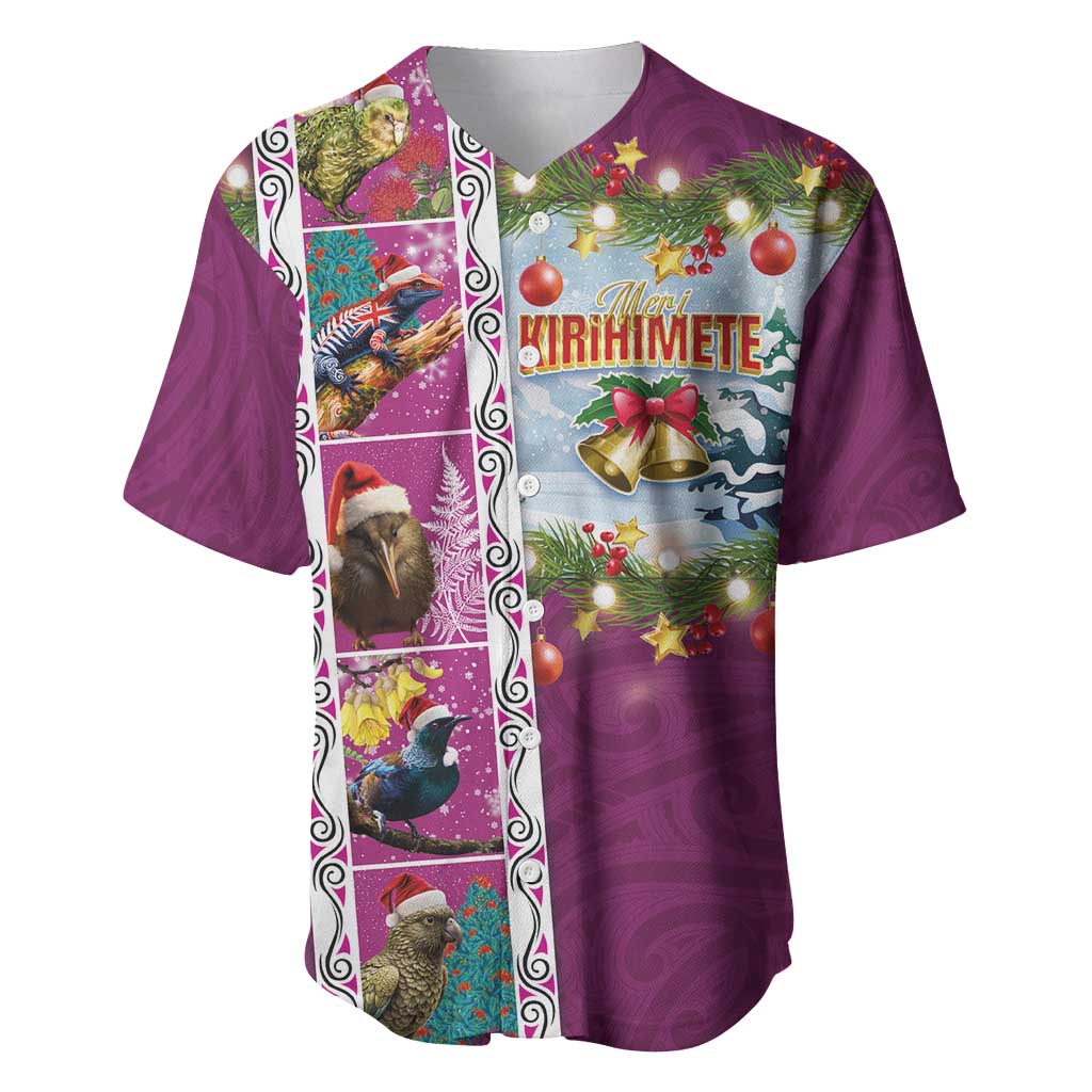 New Zealand Merry Christmas Baseball Jersey Maori Animals, Koru Tattoo - Pink Xmas Style LT03 Pink - Polynesian Pride