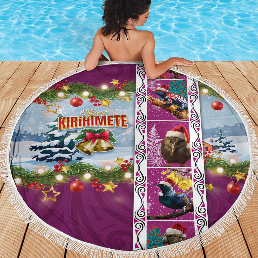 New Zealand Merry Christmas Beach Blanket Maori Animals, Koru Tattoo - Pink Xmas Style LT03 - Polynesian Pride