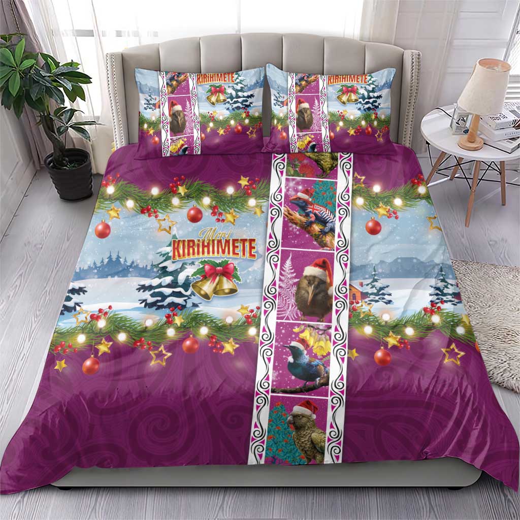New Zealand Merry Christmas Bedding Set Maori Animals, Koru Tattoo - Pink Xmas Style LT03 - Polynesian Pride