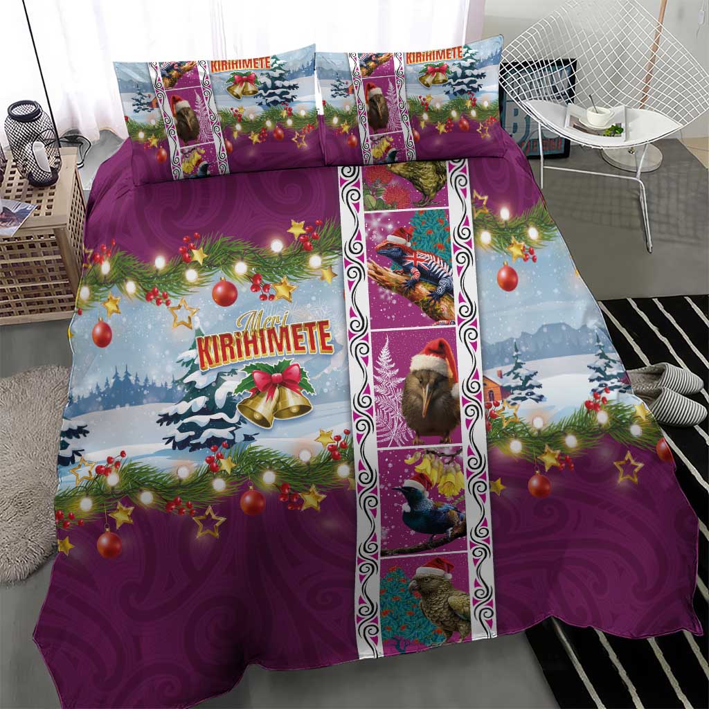 New Zealand Merry Christmas Bedding Set Maori Animals, Koru Tattoo - Pink Xmas Style LT03 - Polynesian Pride