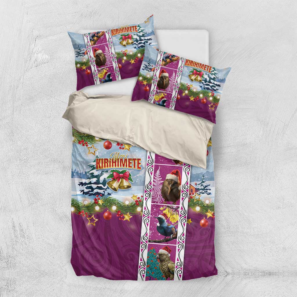 New Zealand Merry Christmas Bedding Set Maori Animals, Koru Tattoo - Pink Xmas Style LT03 US Twin 172cm x 218cm Pink - Polynesian Pride