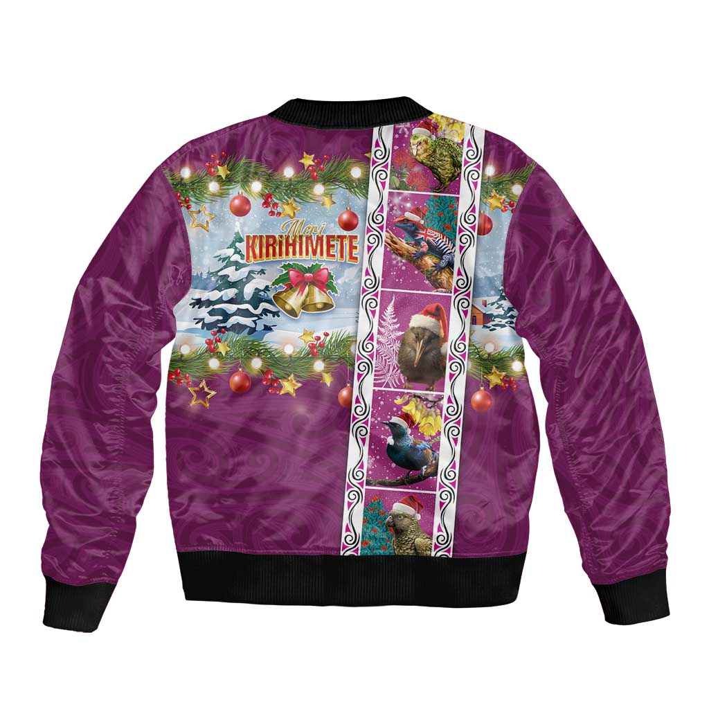 New Zealand Merry Christmas Bomber Jacket Maori Animals, Koru Tattoo - Pink Xmas Style LT03 - Polynesian Pride