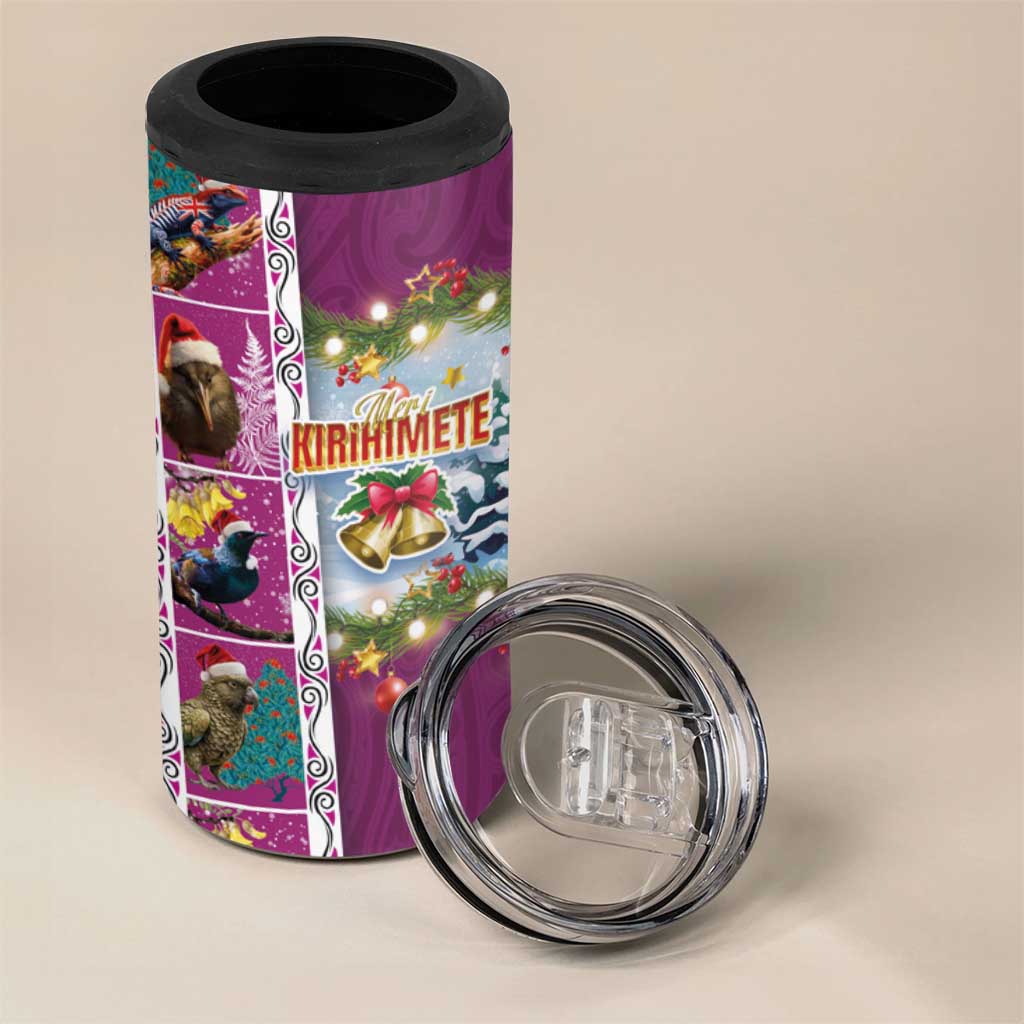 New Zealand Merry Christmas 4 in 1 Can Cooler Tumbler Maori Animals Xmas Style and Koru Tattoo Pink Color LT03 - Polynesian Pride