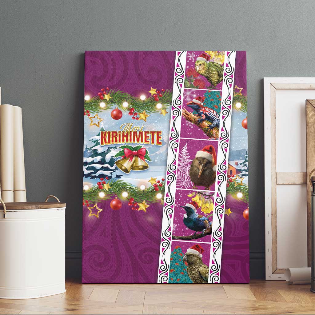 New Zealand Merry Christmas Canvas Wall Art Maori Animals, Koru Tattoo - Pink Xmas Style LT03 - Polynesian Pride