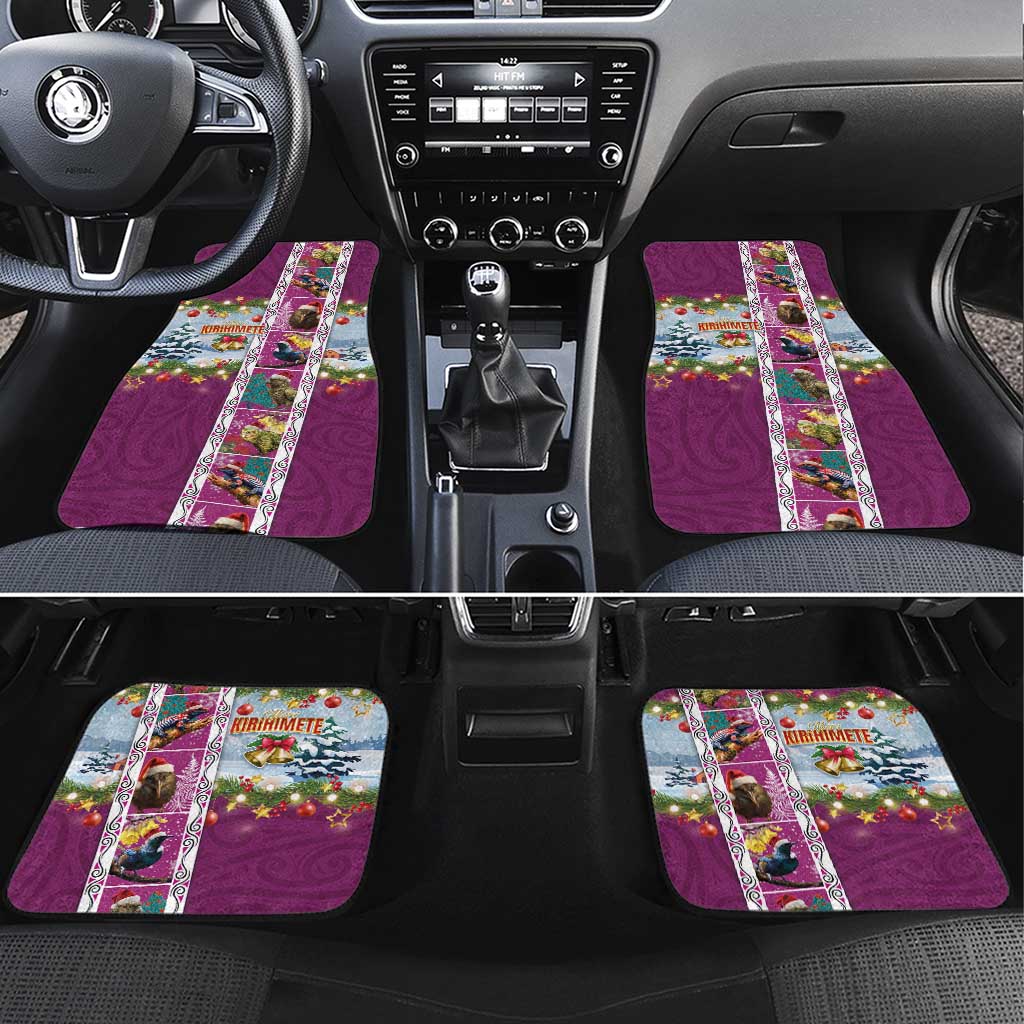 New Zealand Merry Christmas Car Mats Maori Animals, Koru Tattoo - Pink Xmas Style LT03 Set 4pcs Pink - Polynesian Pride
