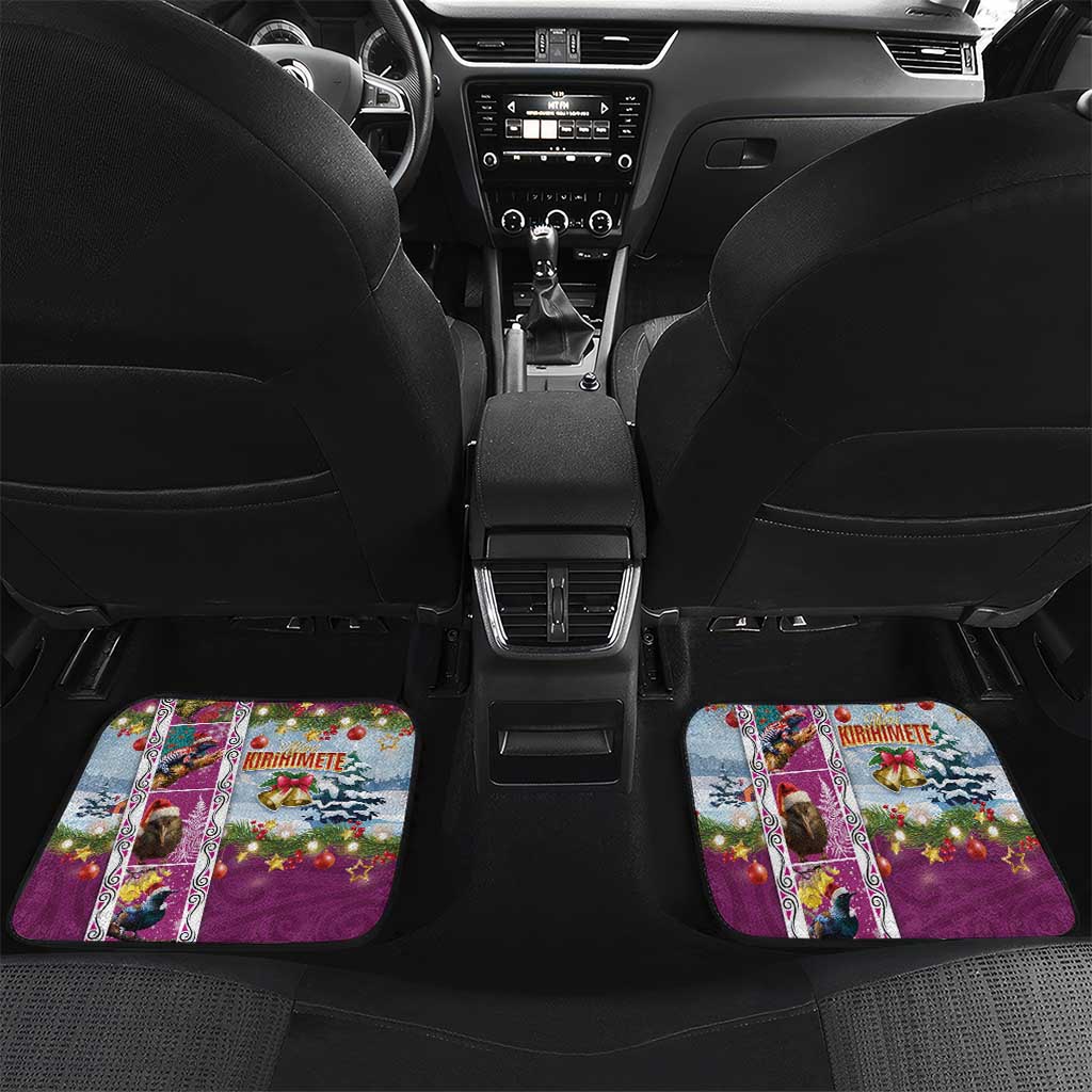 New Zealand Merry Christmas Car Mats Maori Animals, Koru Tattoo - Pink Xmas Style LT03 Set 2pcs - Back Pink - Polynesian Pride