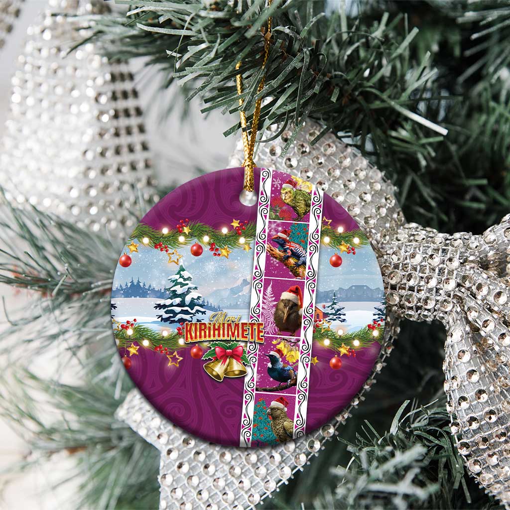 New Zealand Merry Christmas Ceramic Ornament Maori Animals, Koru Tattoo - Pink Xmas Style LT03 - Polynesian Pride