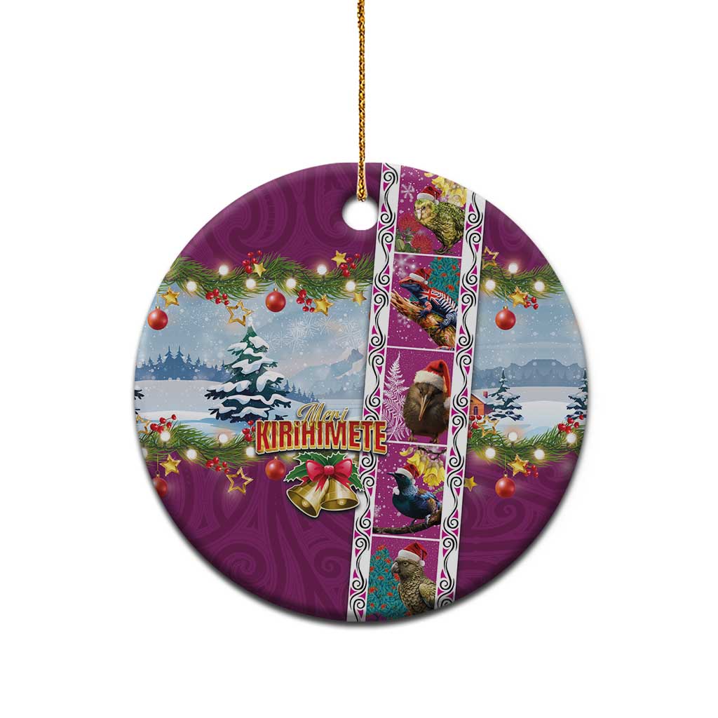 New Zealand Merry Christmas Ceramic Ornament Maori Animals, Koru Tattoo - Pink Xmas Style LT03 - Polynesian Pride