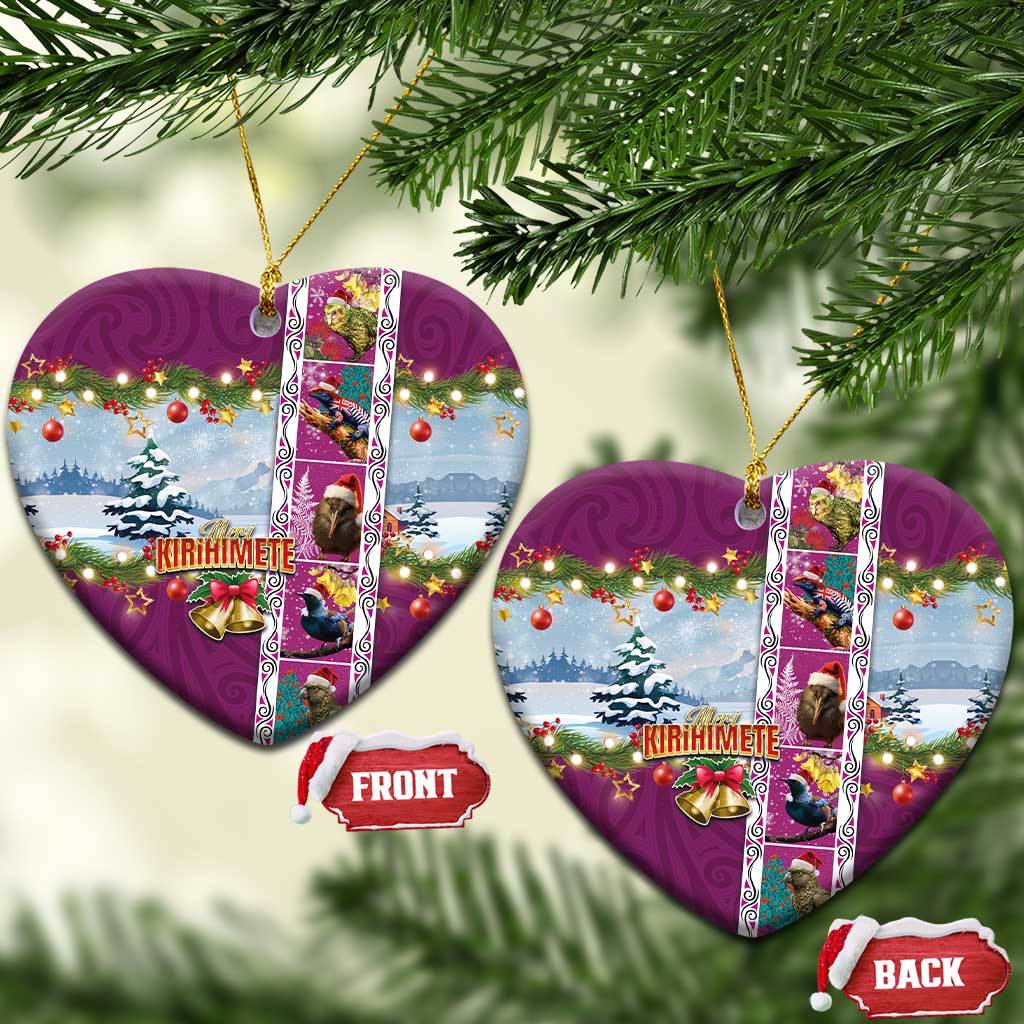 New Zealand Merry Christmas Ceramic Ornament Maori Animals, Koru Tattoo - Pink Xmas Style LT03 Heart Pink - Polynesian Pride