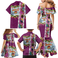 New Zealand Merry Christmas Family Matching Mermaid Dress and Hawaiian Shirt Maori Animals, Koru Tattoo - Pink Xmas Style LT03 - Polynesian Pride